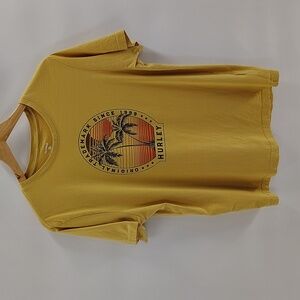 Hurley Yellow Palm Tree Sun Beach Graphic Lightweight Short Sleeve Tee Size M